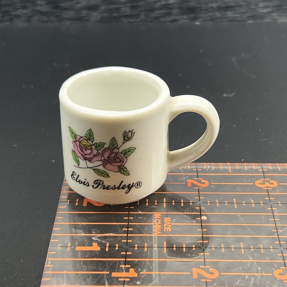 Official Elvis Collectors 1.5” Mini Mug/Shot Glass- Purple Flowers- Vintage - Picture 7 of 8